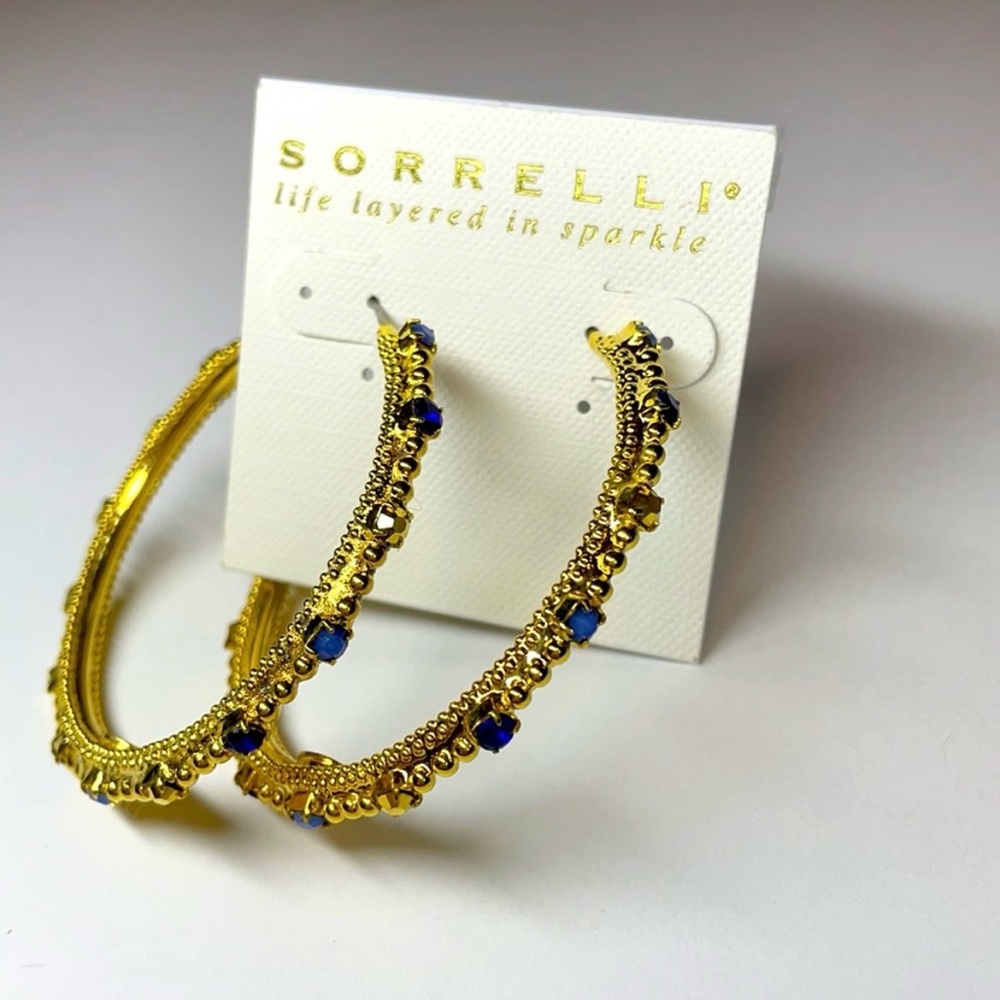 Sorrelli Gold and Blue Hoop Earrings